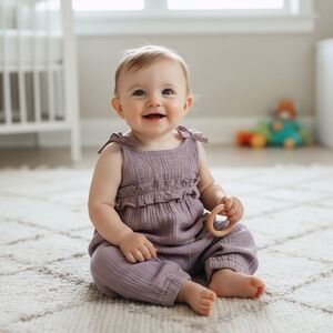 Baby Girl Purple Bow Sleeveless Jumpsuit Kids Cotton Ruffle Onesie Pant 9-12M